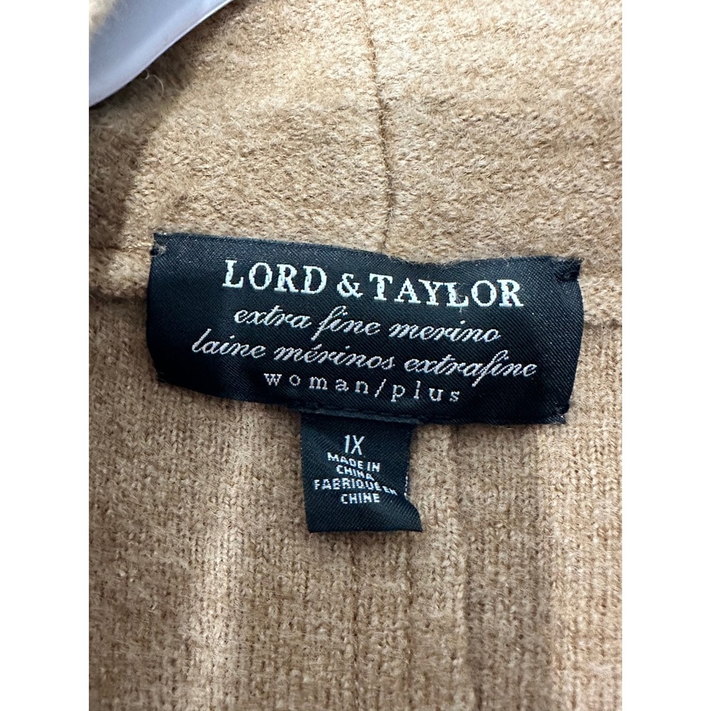 Lord & Taylor Cardigan 1X Tan Extra Fine Merino Wool Open Front Longline Sweater - Picture 4 of 9
